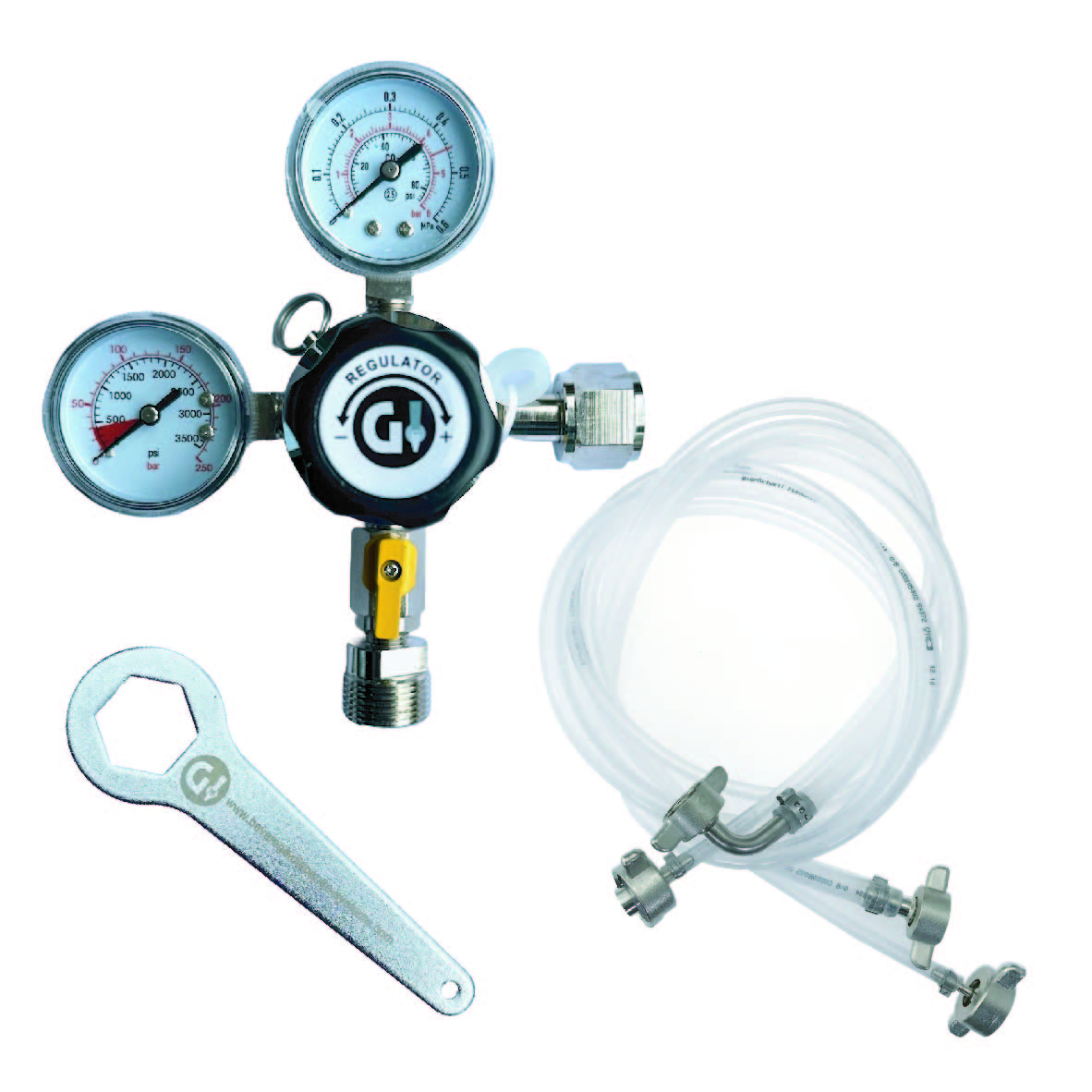 Co2 Druckminderer Set mit Schlauch und Co2 Schlüssel Co2 Druckminderer Set mit Schlauch und Co2 Schlüssel