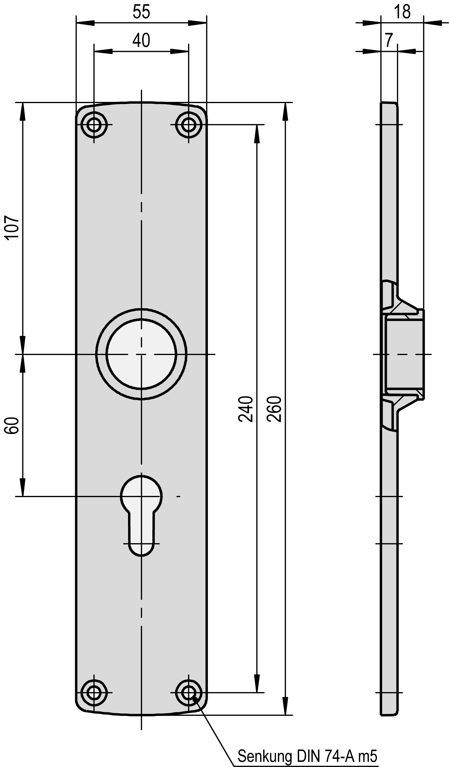 Langschild, Oberfläche: poliert, verchromt